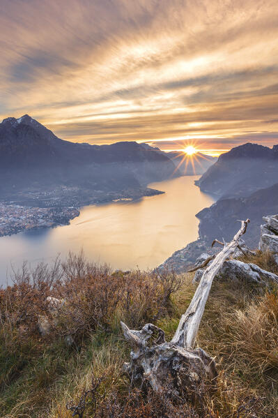 First ray of sunshine on lake Como (ramo Lecco).
Barni, Como and Lecco province, Lombardy, Italy, Europe