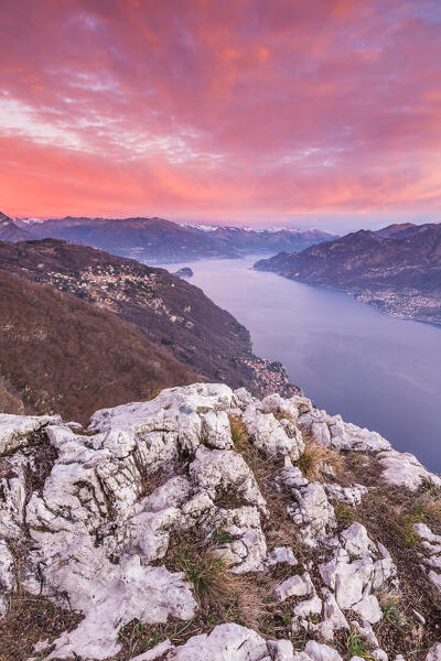 Sunrise on lake Como (ramo di Lecco) from Barni, Como and Lecco province, Lombardy, Italy, Europe