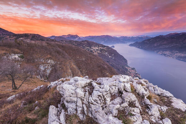 Sunrise on lake Como (ramo di Lecco) from Barni, Como and Lecco province, Lombardy, Italy, Europe