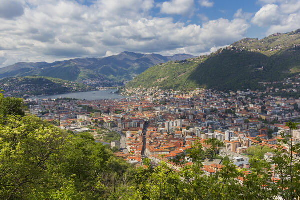 A view of Como city and lake Como from Castel Baradello, Spina Verde, Lombardy, Italy, Europe