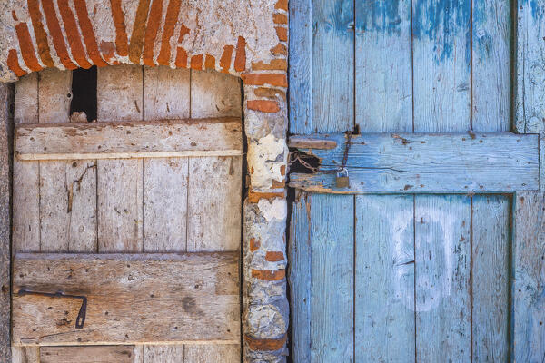 Some details of a old colorful house along the 