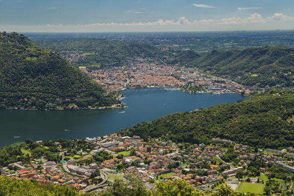A view on Lake Como (Como branch) and Como city from Croce dell'uomo, Cernobbio, Como province, Lombardy, Italy, Europe