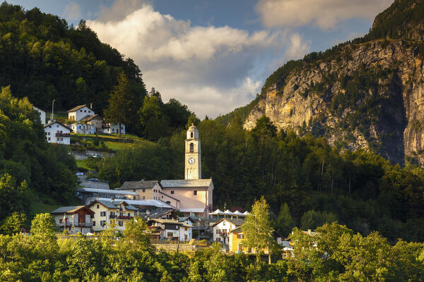 A summer view of San Bernardo village, San Giacomo Filippo, Sondrio province, Chiavenna valley, Lombardy, Italy, Europe