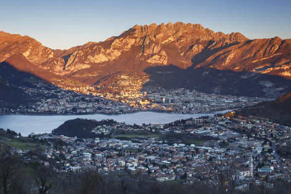 Sunset on Lecco and Resegone mount, lake Como, Lombardy, Italy, Europe