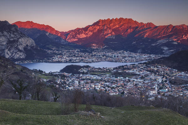 Sunset on Lecco and Resegone mount, lake Como, Lombardy, Italy, Europe
