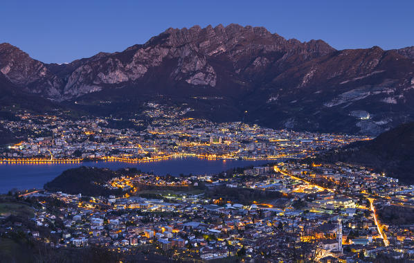 Night view on Lecco, lake Como, Lombardy, Italy, Europe