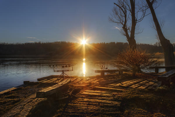 Sunrise on lake Alserio, Alserio, Como province, Brianza, Lombardy, Italy, Europe
