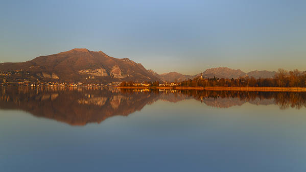 Sunset on lake Pusiano, Lecco province, Brianza, Lombardy, Italy, Europe