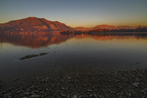 Sunset on lake Pusiano, Lecco province, Brianza, Lombardy, Italy, Europe