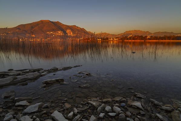 Sunset on lake Pusiano, Lecco province, Brianza, Lombardy, Italy, Europe