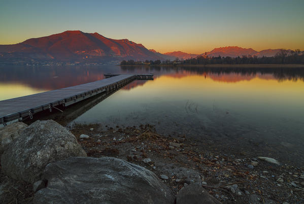 Sunset on lake Pusiano, Como and Lecco province, Brianza, Lombardy, Italy, Europe