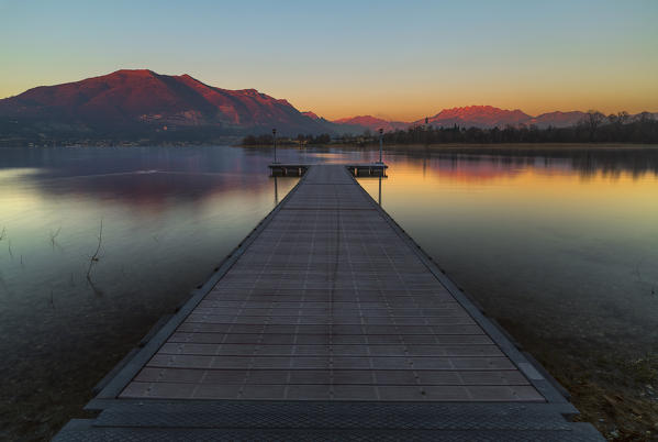 Sunset on lake Pusiano, Como and Lecco province, Brianza, Lombardy, Italy, Europe