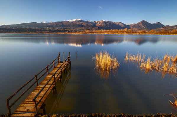 Sunset on lake Alserio, Alserio, Como province, Brianza, Lombardy, Italy, Europe