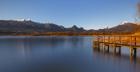 Sunset on lake Alserio, Alserio, Como province, Brianza, Lombardy, Italy, Europe