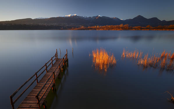 Sunset on lake Alserio, Alserio, Como province, Brianza, Lombardy, Italy, Europe