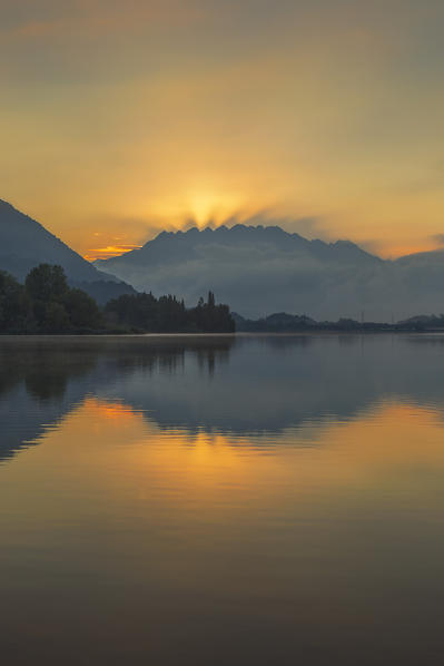 Sunrise on lake Pusiano, Lecco province, Brianza, Lombardy, Italy, Europe