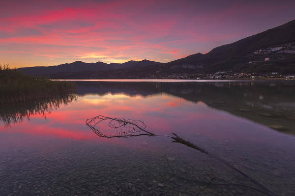 Sunset on lake Pusiano, Como province, Brianza, Lombardy, Italy, Europe