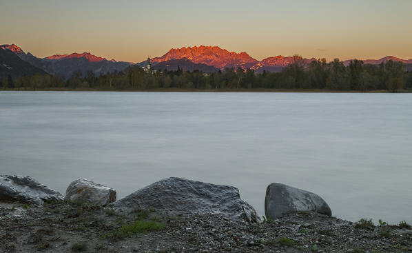 Sunset on lake Pusiano, Lecco province, Brianza, Lombardy, Italy, Europe