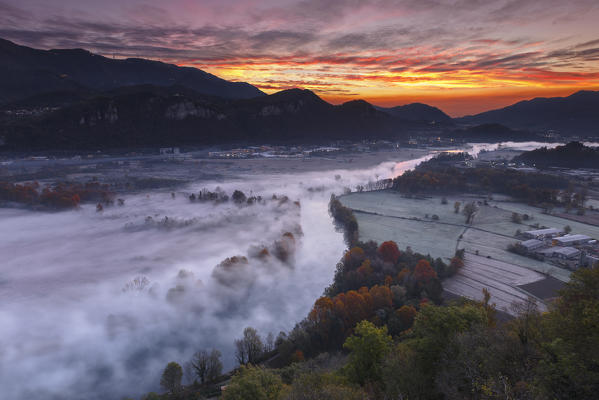 The mists of Adda river, Airuno, Adda Nord park, Lecco province, Brianza, Lombardy, Italy, Europe