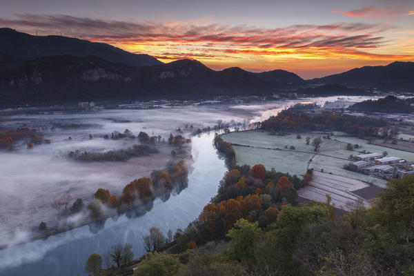 The mists of Adda river, Airuno, Adda Nord park, Lecco province, Brianza, Lombardy, Italy, Europe