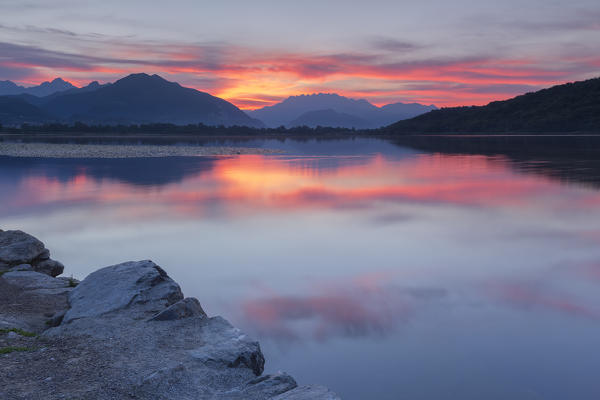 Sunrise on lake Alserio, Alserio, Como province, Brianza, Lombardy, Italy, Europe