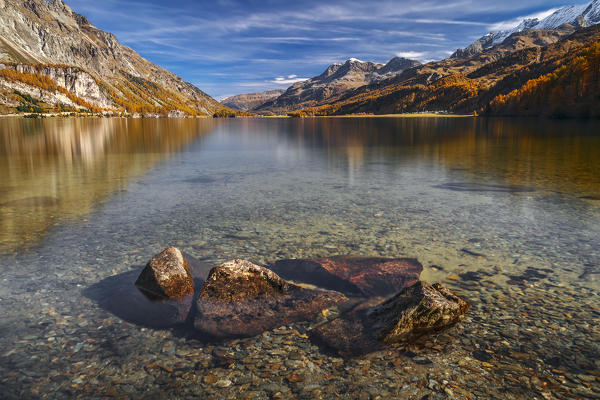 Lake Sils, Engadine, Canton of Graubunden, Switzerland, Europe
