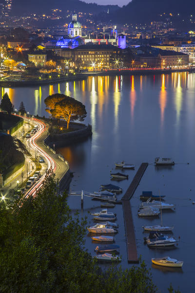 Night view of Como, lake Como, Lombardy, Italy, Europe,