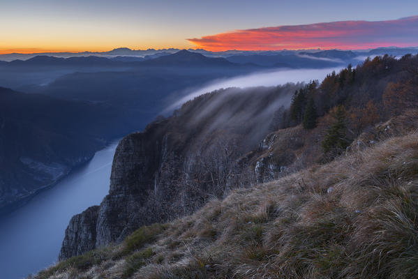 Foggy claw over Lecco mountains, Lecco province, lake Como, Lombardy, Italy, Europe