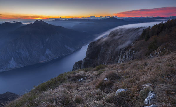 Foggy claw over Lecco mountains, Lecco province, lake Como, Lombardy, Italy, Europe