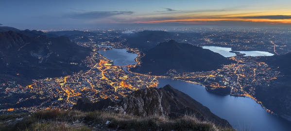 Night view on Lecco, lake Como, Lombardy, Italy, Europe