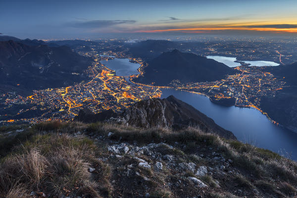 Night view on Lecco, lake Como, Lombardy, Italy, Europe