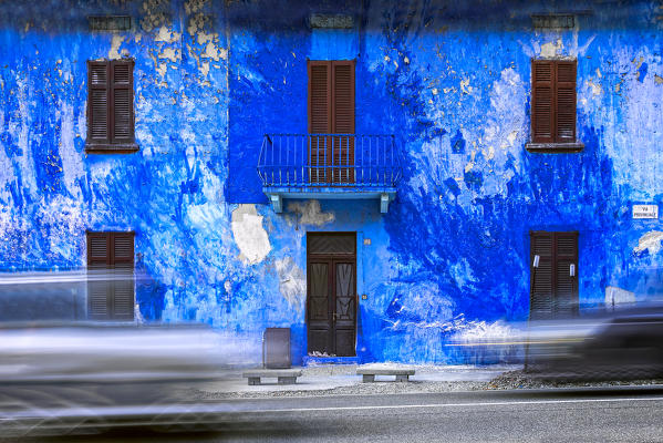 Blue house, Lasnigo, Como province, Lombardy, Italy, Europe