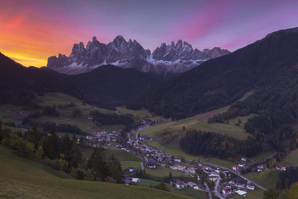 The village of Santa Magdalena, Funes valley, Odle dolomites, South Tyrol region, Trentino Alto Adige, Bolzano province, Italy, Europe