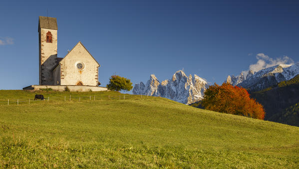 Church of San Giacomo al Passo, Funes valley, Odle dolomites, South Tyrol region, Trentino Alto Adige, Bolzano province, Italy, Europe