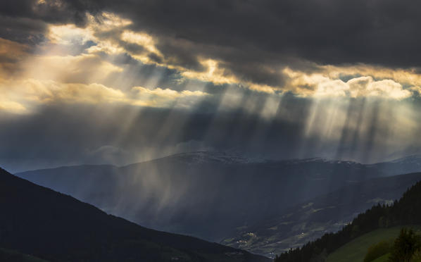 Hot rays on Funes valley, Bolzano province, South Tyrol region, Trentino Alto Adige, Italy, Europe