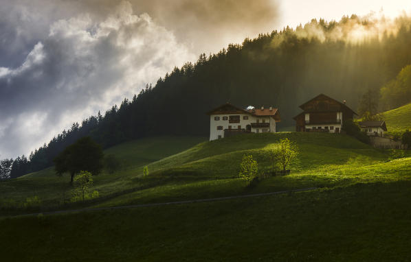 Huts of Santa Magdalena, Funes valley, Bolzano province, South Tyrol region, Trentino Alto Adige, Italy, Europe
