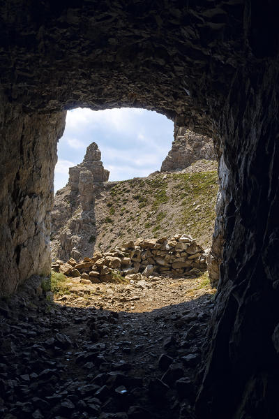 A trench of First World War, Castellazzo mount, Rolle Pass, Trento province, Trentino Alto Adige, Italy, Europe
