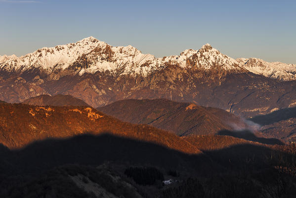 Sunset on Grigna settentrionale and Grigna meridionale, Lecco province, Lombardy, Italy, Europe