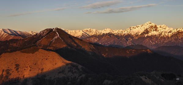 Sunset on Palanzone mount and Grigna settentrionale, Lecco and Como province, Lombardy, Italy, Europe