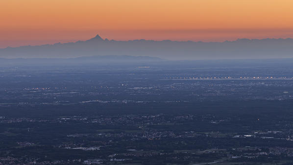 Pianura Padana (Po Valley) at sunset with Monviso in the background,Lombardy, Italy, Europe
