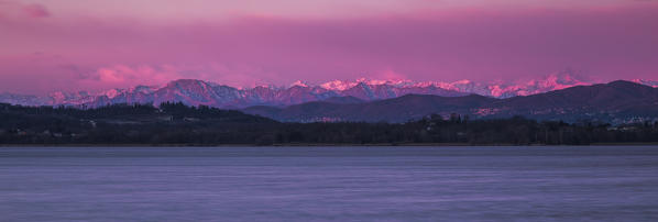 Sunrise on alps from lake Varese, Varese province, Lombardy, Italy, Europe
