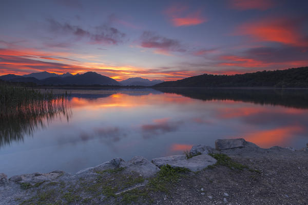 Sunrise on lake Alserio, Alserio, Como province, Brianza, Lombardy, Italy, Europe