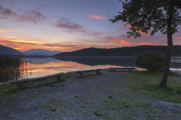 Sunrise on lake Alserio, Alserio, Como province, Brianza, Lombardy, Italy, Europe