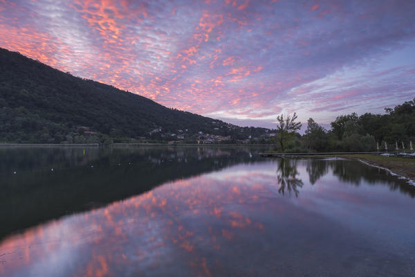 Sunset on lake Segrino, Longone al Segrino, Como province, Brianza, Lombardy, Italy, Europe