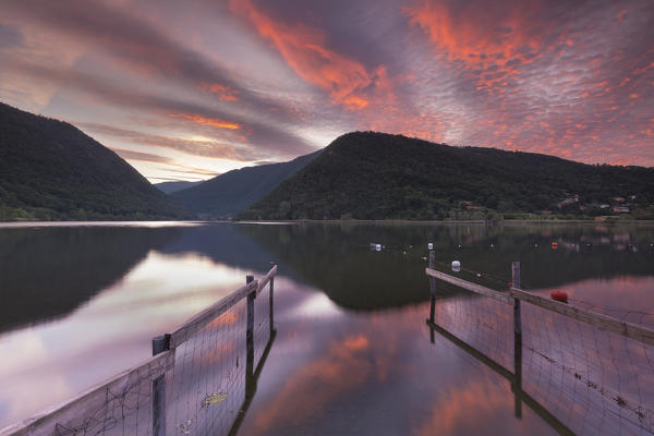 Sunset on lake Segrino, Longone al Segrino, Como province, Brianza, Lombardy, Italy, Europe