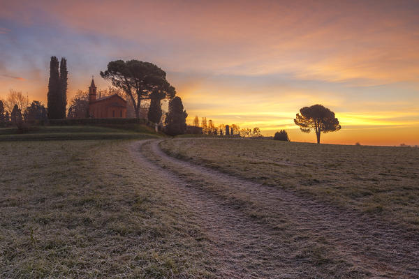 Sunrise on church of Pomelasca, Inverigo, Como province, Brianza, Lombardy, Italy, Europe