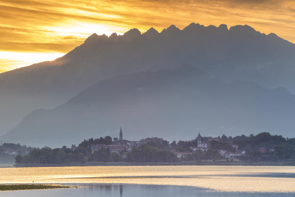 Sunrise on Bosisio Parini with Resegone mount on background, lake Pusiano, Lecco province, Brianza, Lombardy, Italy, Europe