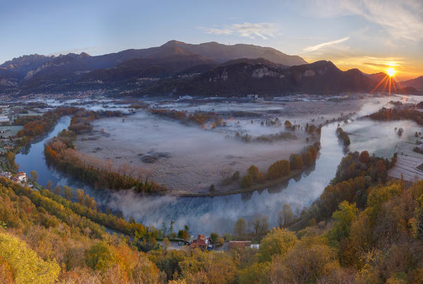 The mists of Adda river, Airuno, Adda Nord park, Lecco province, Brianza, Lombardy, Italy, Europe