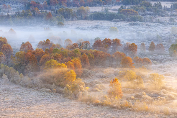 The mists of Adda river, Airuno, Adda Nord park, Lecco province, Brianza, Lombardy, Italy, Europe