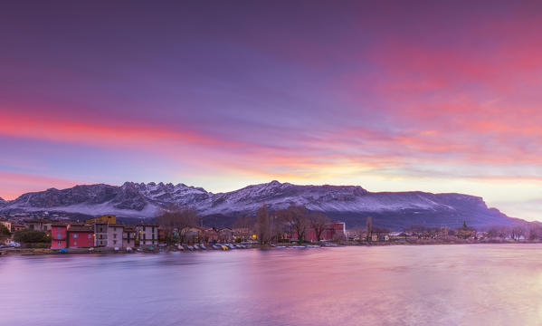 Pink sunrise on Pescarenico, lecco province, Lombardy, Italy, Europe 